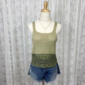 Vintage Jordache Green Crochet Sleeveless Tank Top‎ Women's Medium Festival Boho